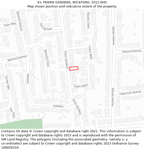 43, FRIERN GARDENS, WICKFORD, SS12 0HD: Location map and indicative extent of plot