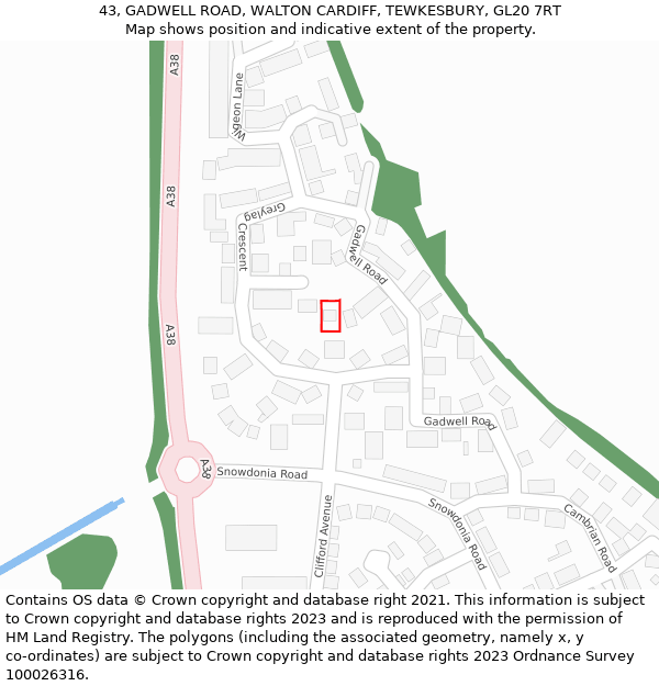 43, GADWELL ROAD, WALTON CARDIFF, TEWKESBURY, GL20 7RT: Location map and indicative extent of plot