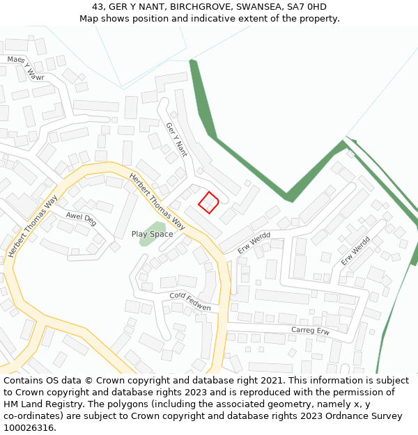 43, GER Y NANT, BIRCHGROVE, SWANSEA, SA7 0HD: Location map and indicative extent of plot