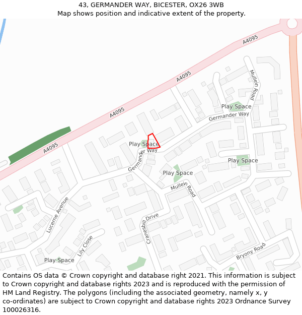 43, GERMANDER WAY, BICESTER, OX26 3WB: Location map and indicative extent of plot