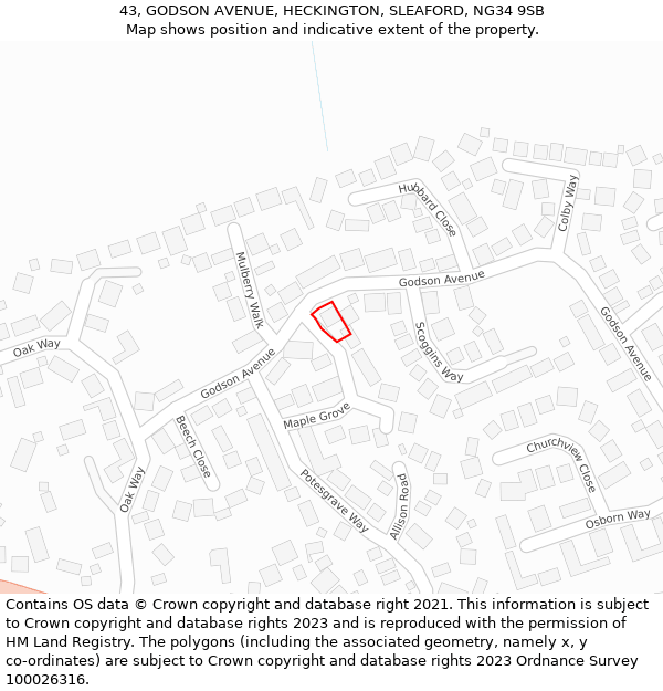 43, GODSON AVENUE, HECKINGTON, SLEAFORD, NG34 9SB: Location map and indicative extent of plot