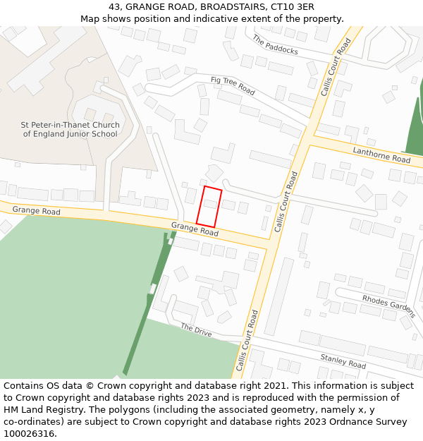 43, GRANGE ROAD, BROADSTAIRS, CT10 3ER: Location map and indicative extent of plot