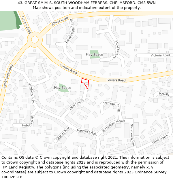 43, GREAT SMIALS, SOUTH WOODHAM FERRERS, CHELMSFORD, CM3 5WN: Location map and indicative extent of plot