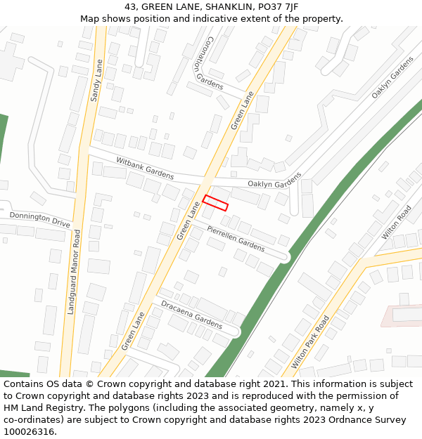 43, GREEN LANE, SHANKLIN, PO37 7JF: Location map and indicative extent of plot