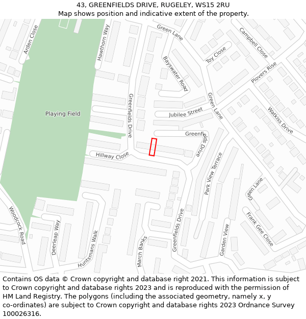 43, GREENFIELDS DRIVE, RUGELEY, WS15 2RU: Location map and indicative extent of plot