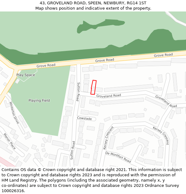 43, GROVELAND ROAD, SPEEN, NEWBURY, RG14 1ST: Location map and indicative extent of plot