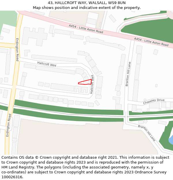 43, HALLCROFT WAY, WALSALL, WS9 8UN: Location map and indicative extent of plot