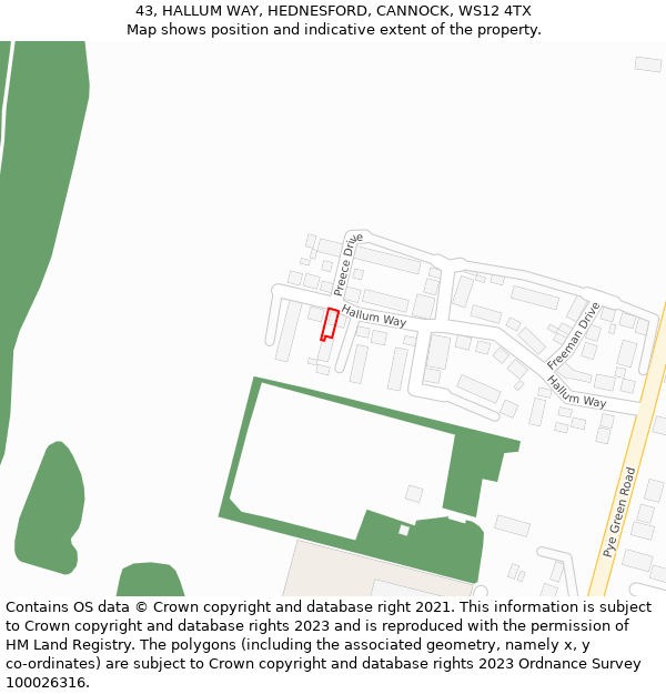 43, HALLUM WAY, HEDNESFORD, CANNOCK, WS12 4TX: Location map and indicative extent of plot