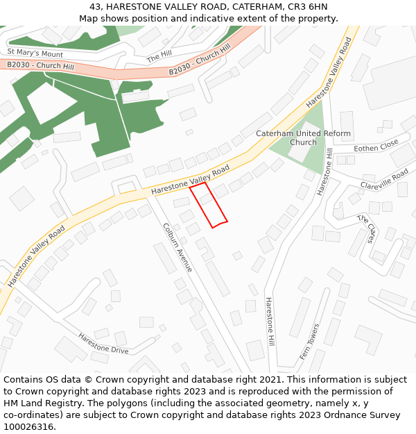 43, HARESTONE VALLEY ROAD, CATERHAM, CR3 6HN: Location map and indicative extent of plot