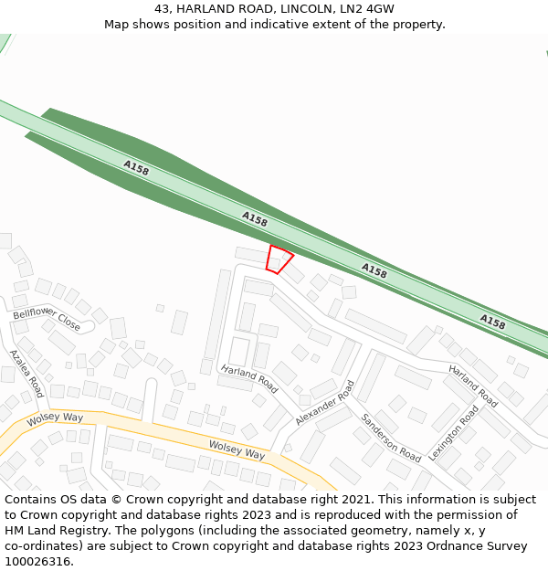 43, HARLAND ROAD, LINCOLN, LN2 4GW: Location map and indicative extent of plot