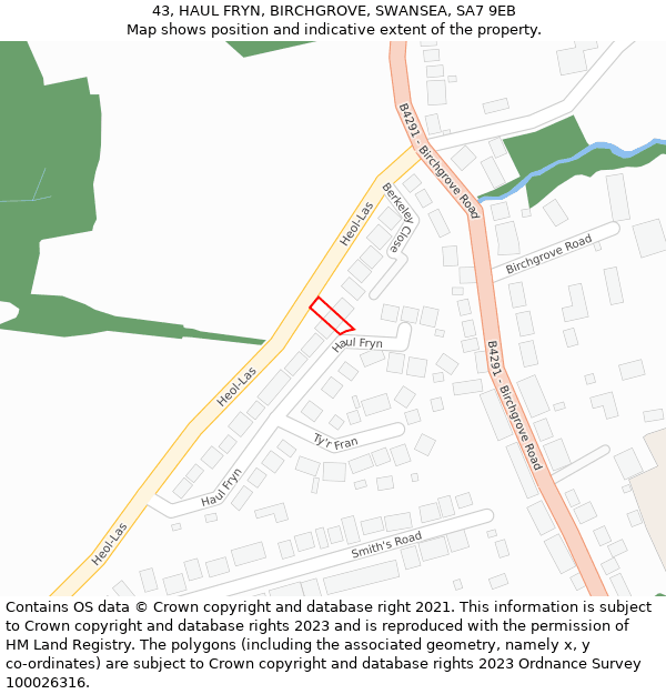 43, HAUL FRYN, BIRCHGROVE, SWANSEA, SA7 9EB: Location map and indicative extent of plot