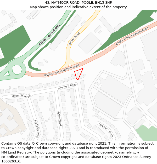 43, HAYMOOR ROAD, POOLE, BH15 3NR: Location map and indicative extent of plot
