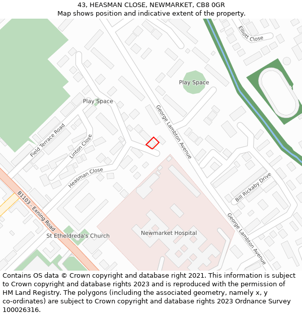 43, HEASMAN CLOSE, NEWMARKET, CB8 0GR: Location map and indicative extent of plot