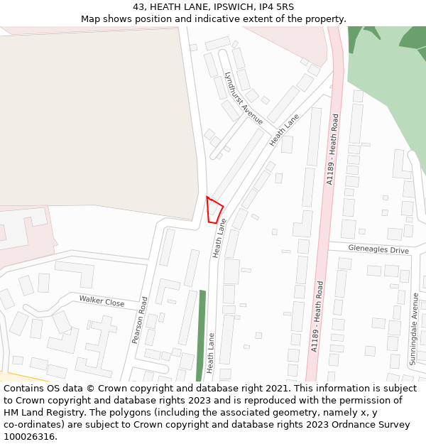 43, HEATH LANE, IPSWICH, IP4 5RS: Location map and indicative extent of plot
