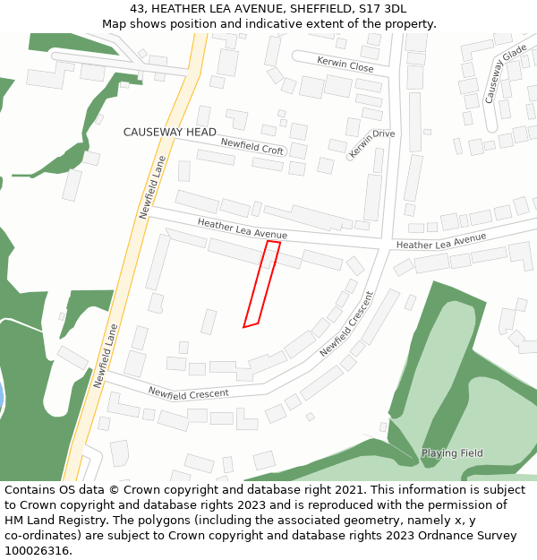 43, HEATHER LEA AVENUE, SHEFFIELD, S17 3DL: Location map and indicative extent of plot