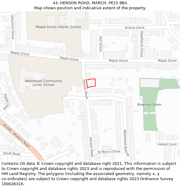 43, HENSON ROAD, MARCH, PE15 8BA: Location map and indicative extent of plot