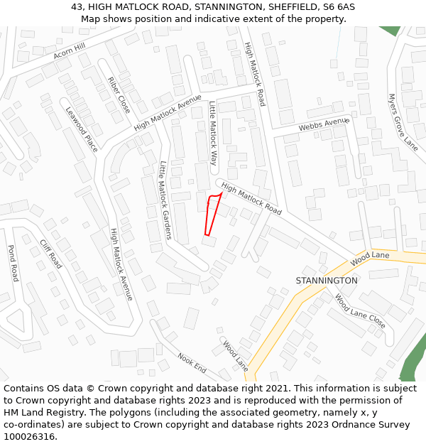 43, HIGH MATLOCK ROAD, STANNINGTON, SHEFFIELD, S6 6AS: Location map and indicative extent of plot
