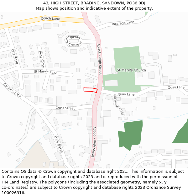 43, HIGH STREET, BRADING, SANDOWN, PO36 0DJ: Location map and indicative extent of plot