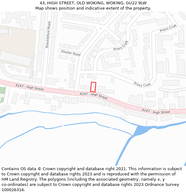 43, HIGH STREET, OLD WOKING, WOKING, GU22 9LW: Location map and indicative extent of plot