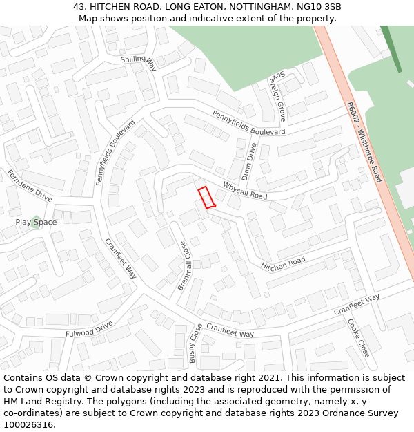 43, HITCHEN ROAD, LONG EATON, NOTTINGHAM, NG10 3SB: Location map and indicative extent of plot