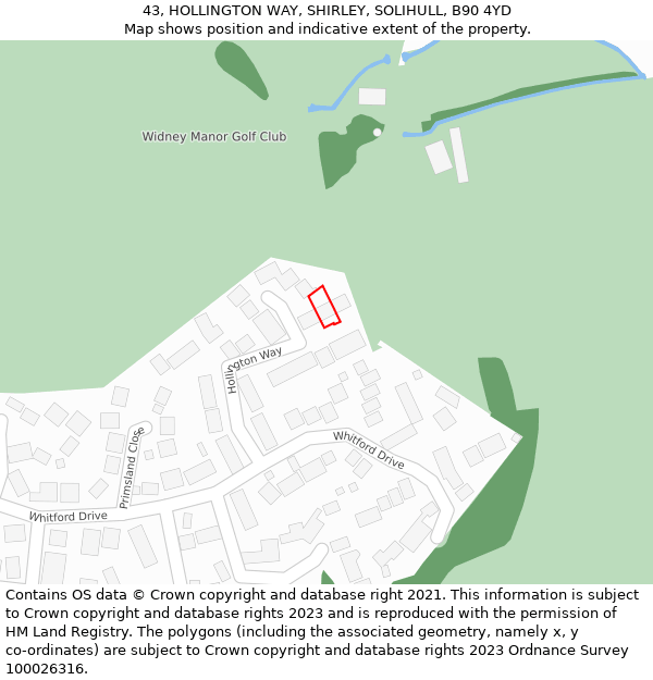 43, HOLLINGTON WAY, SHIRLEY, SOLIHULL, B90 4YD: Location map and indicative extent of plot