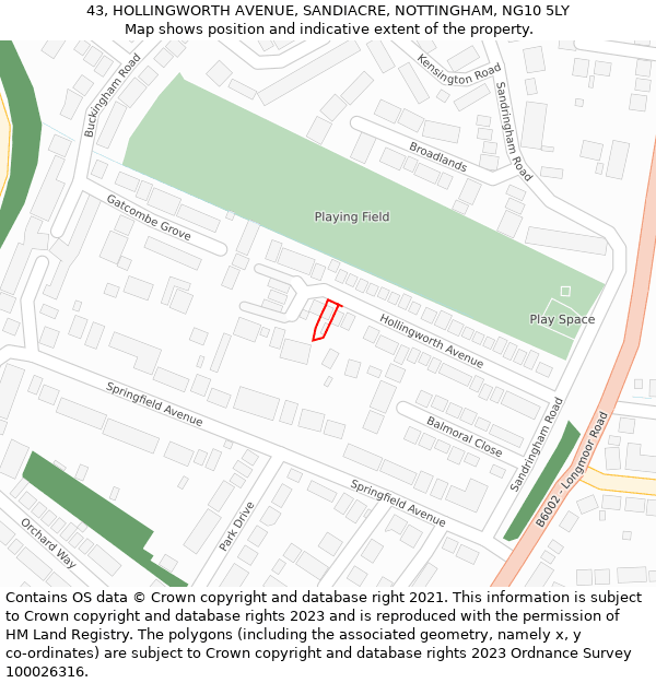 43, HOLLINGWORTH AVENUE, SANDIACRE, NOTTINGHAM, NG10 5LY: Location map and indicative extent of plot