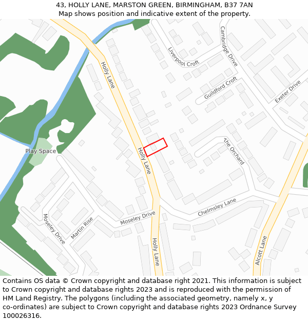 43, HOLLY LANE, MARSTON GREEN, BIRMINGHAM, B37 7AN: Location map and indicative extent of plot