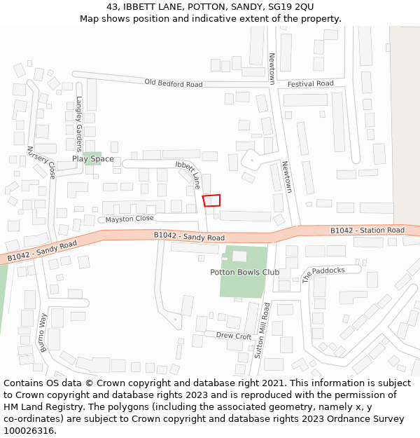 43, IBBETT LANE, POTTON, SANDY, SG19 2QU: Location map and indicative extent of plot