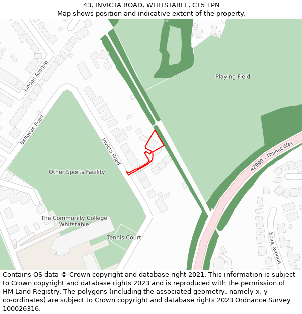 43, INVICTA ROAD, WHITSTABLE, CT5 1PN: Location map and indicative extent of plot