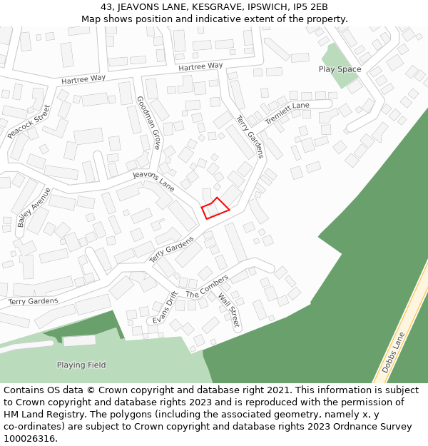 43, JEAVONS LANE, KESGRAVE, IPSWICH, IP5 2EB: Location map and indicative extent of plot