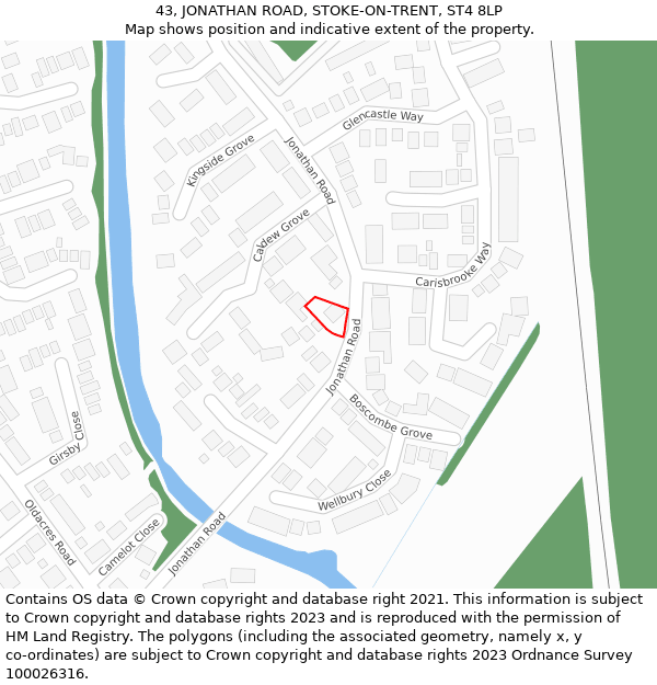 43, JONATHAN ROAD, STOKE-ON-TRENT, ST4 8LP: Location map and indicative extent of plot
