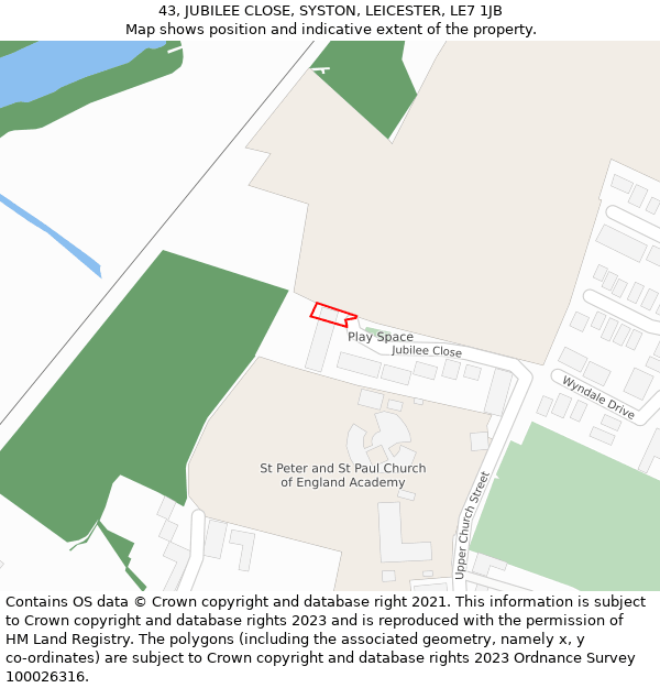 43, JUBILEE CLOSE, SYSTON, LEICESTER, LE7 1JB: Location map and indicative extent of plot