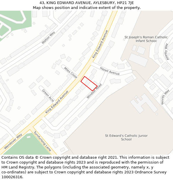 43, KING EDWARD AVENUE, AYLESBURY, HP21 7JE: Location map and indicative extent of plot