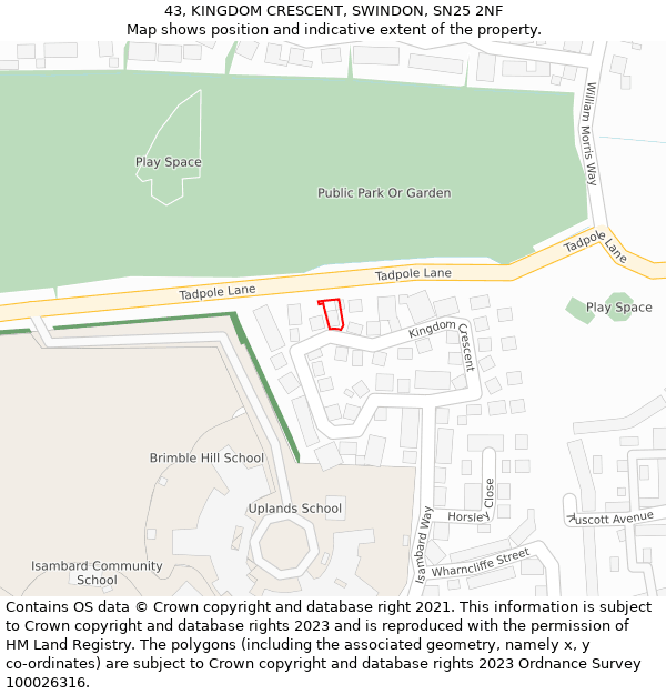 43, KINGDOM CRESCENT, SWINDON, SN25 2NF: Location map and indicative extent of plot