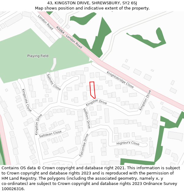 43, KINGSTON DRIVE, SHREWSBURY, SY2 6SJ: Location map and indicative extent of plot