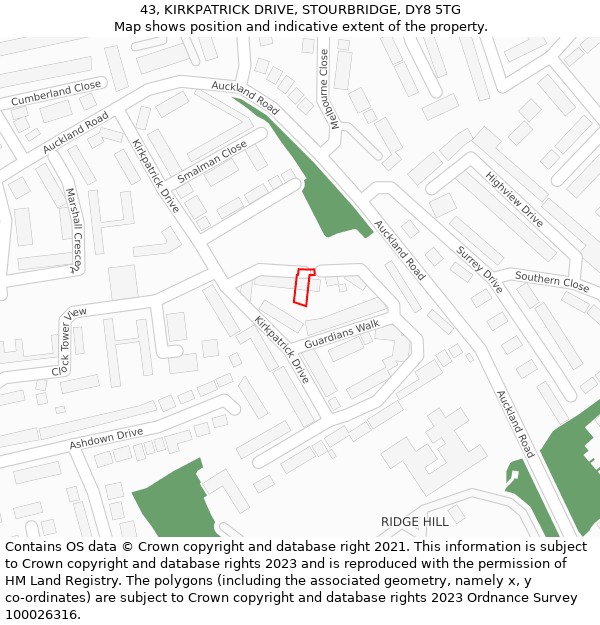 43, KIRKPATRICK DRIVE, STOURBRIDGE, DY8 5TG: Location map and indicative extent of plot