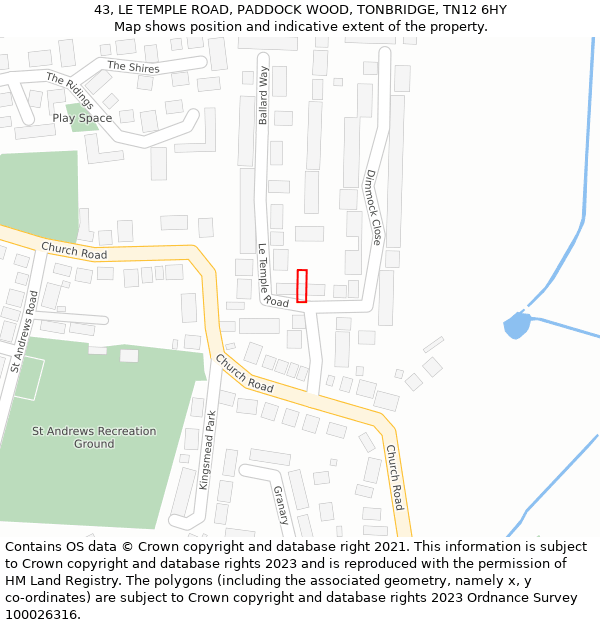 43, LE TEMPLE ROAD, PADDOCK WOOD, TONBRIDGE, TN12 6HY: Location map and indicative extent of plot