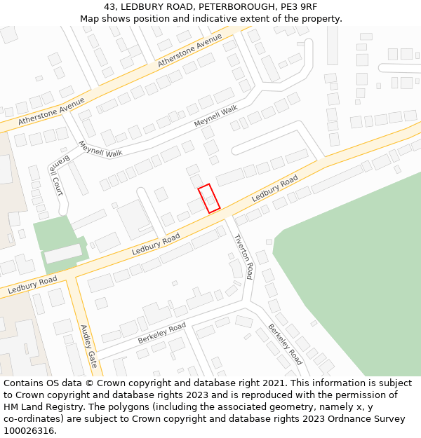 43, LEDBURY ROAD, PETERBOROUGH, PE3 9RF: Location map and indicative extent of plot