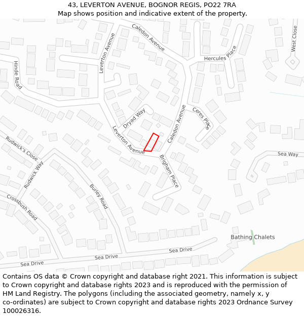 43, LEVERTON AVENUE, BOGNOR REGIS, PO22 7RA: Location map and indicative extent of plot