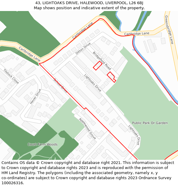 43, LIGHTOAKS DRIVE, HALEWOOD, LIVERPOOL, L26 6BJ: Location map and indicative extent of plot