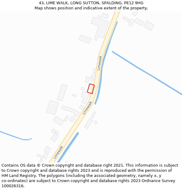 43, LIME WALK, LONG SUTTON, SPALDING, PE12 9HG: Location map and indicative extent of plot