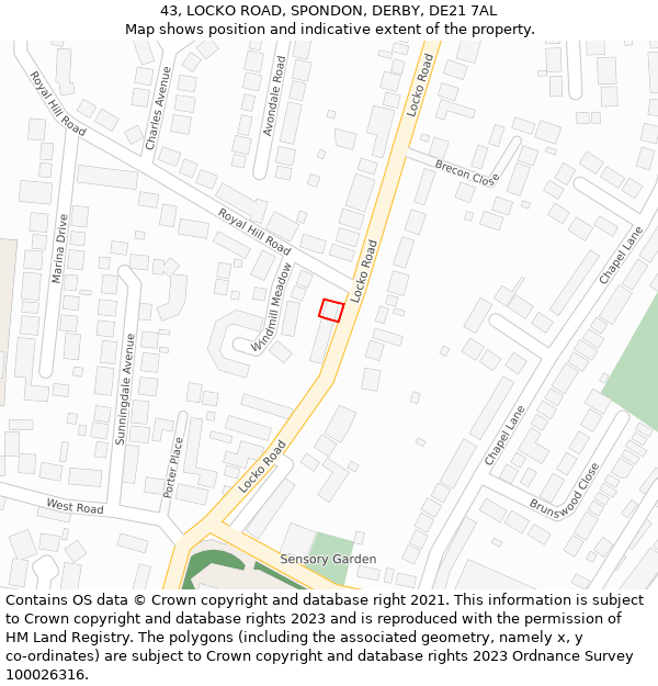 43, LOCKO ROAD, SPONDON, DERBY, DE21 7AL: Location map and indicative extent of plot