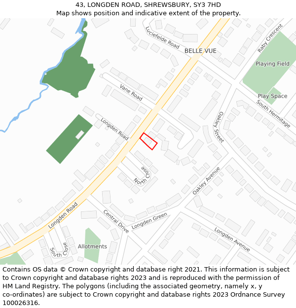 43, LONGDEN ROAD, SHREWSBURY, SY3 7HD: Location map and indicative extent of plot