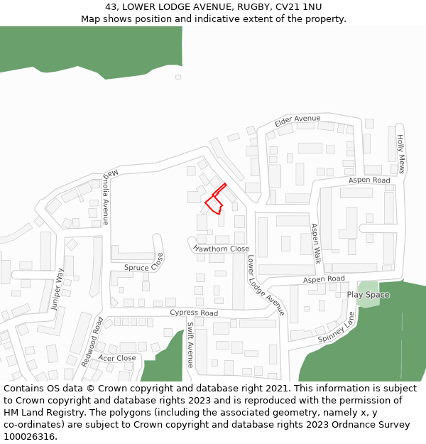 43, LOWER LODGE AVENUE, RUGBY, CV21 1NU: Location map and indicative extent of plot