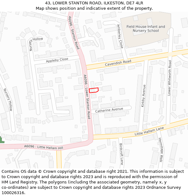 43, LOWER STANTON ROAD, ILKESTON, DE7 4LR: Location map and indicative extent of plot