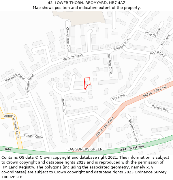 43, LOWER THORN, BROMYARD, HR7 4AZ: Location map and indicative extent of plot