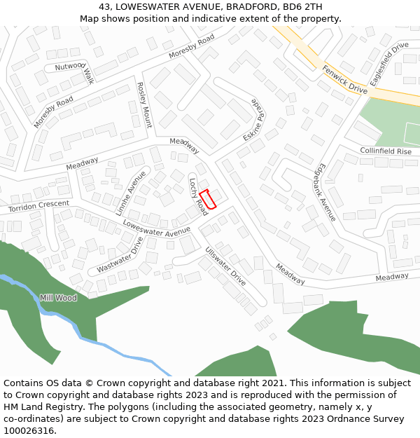 43, LOWESWATER AVENUE, BRADFORD, BD6 2TH: Location map and indicative extent of plot
