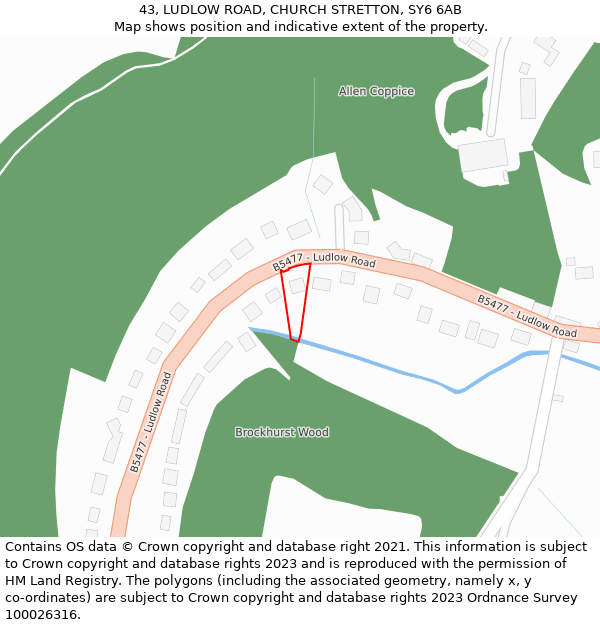 43, LUDLOW ROAD, CHURCH STRETTON, SY6 6AB: Location map and indicative extent of plot