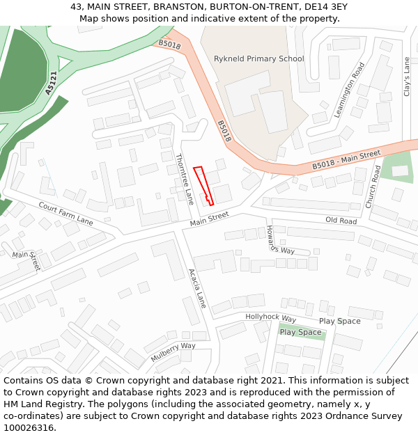 43, MAIN STREET, BRANSTON, BURTON-ON-TRENT, DE14 3EY: Location map and indicative extent of plot