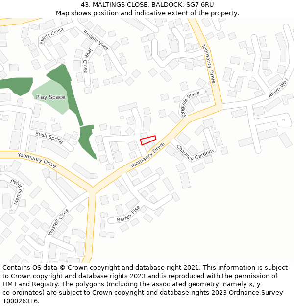 43, MALTINGS CLOSE, BALDOCK, SG7 6RU: Location map and indicative extent of plot